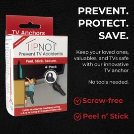 TipNot TV Anchor, No-Drill, Anti-Tip, Adhesive TV Safety Straps - Just Peel & Stick to Childproof and Babyproof Your Home 4-Pack