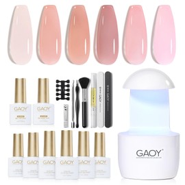 GAOY Gel Nail Polish Kit with UV Light for Beginners, 6 Colors Sheer Jelly Nude Pink, Gel Polish Kit with Top and Base Coat for Salon and Nail Art DIY at Home, Pinkish