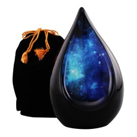Urns of Dignity Everlasting Teardrop Cremation URNS,URN for Human Ashes, Adult URN for Funeral, Burial, Columbarium or Home, Cremation Urns for Human Ashes Adult (Black Blue Galaxy, Adult)
