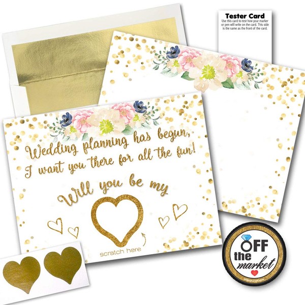 Bridesmaid Cards, Wedding Proposal Gold Floral Premium Cards 6 Pack | for The Bridal Party Bridesmaid Gifts, Groomsmen