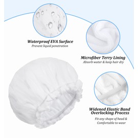 White Shower Cap, Terry Lined Shower Cap for Women, Double Protection & Inner Towel Skin-friendly for Makeup, Washing (Wet & Dry Needs)