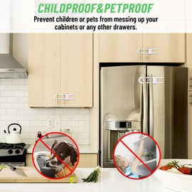 Modacraft 6 Packs Sliding Cabinet Locks, Modacraft Baby Proofing U-Shaped Child Safety Latches Adjustable White Locks for Handles Knobs Drawers Closet Cupboard