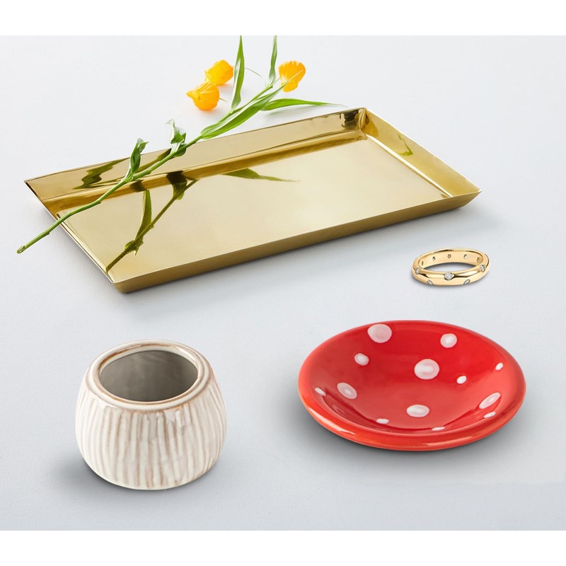 dgudgu Mushroom Ring Holder Jewelry Tray Red Dish Ceramic Trinket