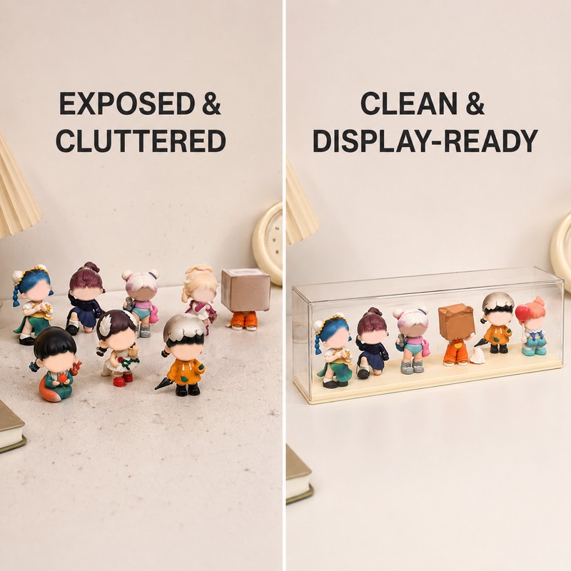 Clear Stackable Doll Display Case, Dustproof Plastic Storage Box for