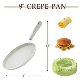 FORBAKE 9 Inch Crepe Pan with Spreader & Spatula, Nonstick Granite Coating Dosa Pan, Aluminum Alloy Pancake Flat Skillet Tawa Griddle, with Stay-Cool Handle, Induction Compatible Bottom
