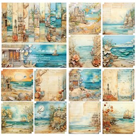 Scrapbook Paper, 24 Sheets Vintage Decoupage Paper Sea Theme Design Paper Stamperia Paper Decorative Paper Scrapbook Accessories