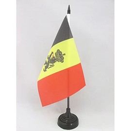 BELGIUM COAT OF ARMS TABLE FLAG 5'' x 8'' - BELGIAN WITH LION DESK FLAG 21 x 14 cm - Black plastic stick and base - AZ FLAG