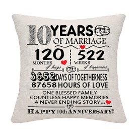 Bommex 10 Years of Marriage Gift 10th Wedding Anniversary Cushion Cover Keepsake Decoration Gift for Couples Parents Women Men Mum Dad Husband Wife Grandma Grandad Aunt Uncle Friends (10 YEARS)
