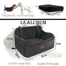 Lealchum Large Dog Car Seat,Memory Foam Cushion Car Seat for 2 Small Dogs,Comfy Car Dog Bed with Side Pocket and 2 Clip-On Safety Leashes,Easy to Install Cars Seat for Dogs(Black, Large)