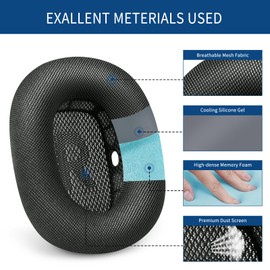 TSYUCXH 2024 Upgraded Ear Cushions Replacement Earpads for AirPods Max Headphones, Mesh Fabric Ear Pads Cover with Memory Foam and Magnet for AirPod Max + Soft TPU Case Cover (Space Gray)