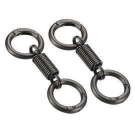 MECCANIXITY Spring Double Ring Keychain Dual Keyring Holder Detachable Spring Shaped Key Accessories Split Key Ring Zinc Alloy (Matte Black, Pack of 2)