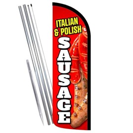 Vista Products Italian Polish Sausage Premium Windless Feather Banner Flag Kit (Flag, Pole, & Ground Mt)
