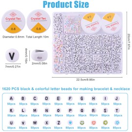 1620 Piece Letter Beads Set, Letter Beads Bracelet Making Set with 2 Rolls of Spring Rope, Acrylic Round Letter Beads, Number Heart Beads Beads, Colourful Smiley Heart Beads for DIY Bracelets