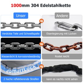 Electronic Bicycle Lock eLinkSmart Chain Lock Fingerprint with Phone App iOS Watch 100 cm Length Waterproof Keyless Cable Lock Authorised Unlocking from a Distance Blue