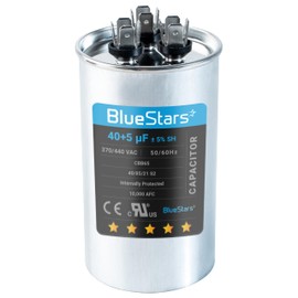 [2025 Upgraded] BlueStars 40+5 uF 40/5 MFD 370V or 440 Volt VAC Round Dual Run Capacitor Dual Run Circular Start Capacitor - Compatible for Air Conditioner or Heat Pump Condenser