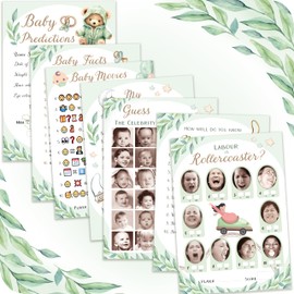 Baby Shower Games (7 Fun Games for 12 Guests), Baby Predictions, Guess The Celebrity, Labour or Rollercoaster, Baby Movie Emoji Game and More, Teddy Bear Gender Neutral Styles (Botanical Green)