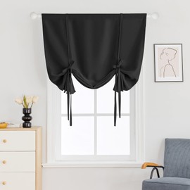 HomeyHo - Cortinas opacas con aislamiento térmico para ventana, cortinas opacas con atar, para oscurecer la habitación, cortinas pequeñas para sala de estar, cortina romana, térmica, 31 x 47 pulgadas, color negro