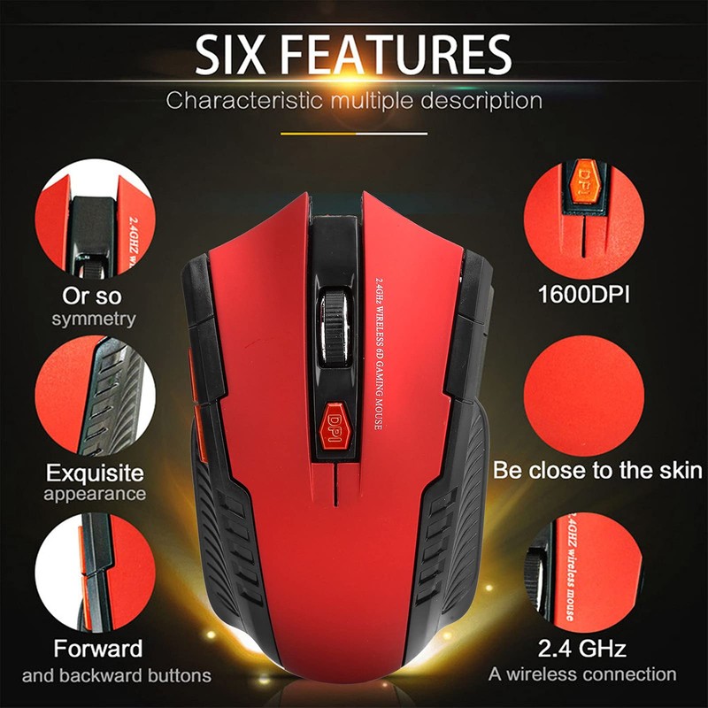 Archuu Mechanical Gaming 2.4G Mouse, 1000/1200/1600 3-Speed DPI Ergonomic Mouse