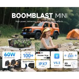 TAZATA Portable Bluetooth Speaker 60W RMS,90W Peak Loud Subwoofer Wireless Stereo with HD Sound,8H Playtime IPX7 Waterproof for Party cmaping Beach