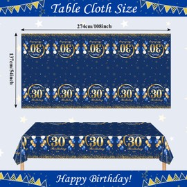 MORAINJAY Birthday Tablecloth for 30,Navy Blue Table Cloth for 30th Birthday Party,137x274cm Table Cover,Rectangular Waterproof Tablecloth for Men,Women, Birthday Party Supplies Table Decor
