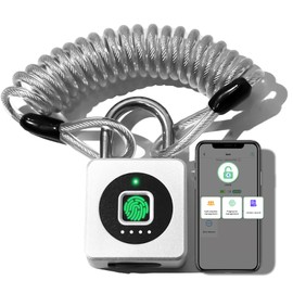Pothunder Fingerprint Padlock, Fingerprint Lock with APP, Padlock with Steel Cable Keyless Biometric, Smart Padlock Waterproof Suitable for Gym, Locker, Helmet, Gate, Fence, Luggage