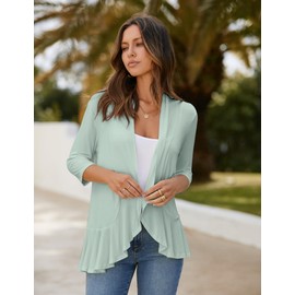 Zeagoo Women's Summer Lightweight 3/4 Sleeve Cardigan Open Front Shrug for Dresses, Mint Green, X-Large