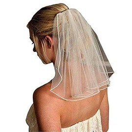 RULTA Women's Short 45cm Wedding Veils with Comb Lace Appliques Beads Bridal Veil(More) (white)