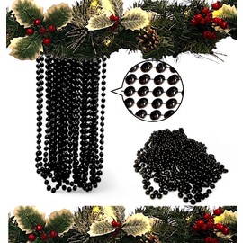 10m Christmas Bead Garland, Luxury Christmas Tree & Room Decoration, 8mm Beads, 10m Long Christmas Tree Decoration Bead Chain. (Black, 10)