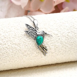 Daixiya Hummingbird Gifts for Women - 925 Sterling Silver Turquoise Pendant Necklace Boho Hummingbird Jewelry