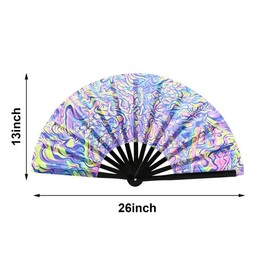 Nogsay Hand Fan, UV Glow Large Bamboo Foldable Chinese Decorative Sauna Fan, Wedding Clack Hand Fan for Rave, Hanfu/Cheongsam, Festival, Club, Event, Party, Dance, Performance (Colourful)