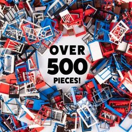 500 Pieces Windows, Doors, and Roof Building Block Bricks - Includes Over 500 Pcs of Unique Doors & Windows for Modular House Building - Tight Fit w All Major Brands - Kids STEM Holiday Xmas Gift