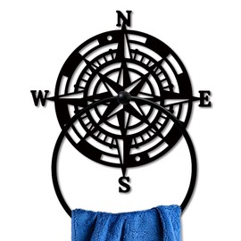 MAYJOYDIY Compass Metal Towel Ring Outdoor Theme Pointer Towel Holder Star Patterns Bath Towel Ring Black Art Towel Rack Wall Mounted for Bathroom Kitchen Towel Hanger Home Decors Gift