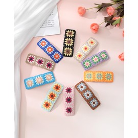 HAIMEIKANG Crochet Knitting Hair Clips for Girls - 10PCS Western Hair Clips for Women Sunflower,Handmade Crochet Hair Clips