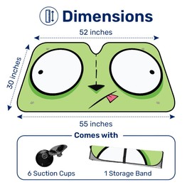 GENANY Blue Alien Invader Windshield Sun Shade for Car SUV Truck (55x30 Inches), Sun Shade Windshield, Shades for Front Windows, Sunshade for Car Windshield, Protector Blocks UV