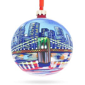 Brooklyn Bridge, New York Glass Ball Christmas Ornament 4 Inches