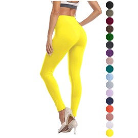 Kotii Women's High Waist Soft Full Length Leggings, Yellow, 3X - 5X