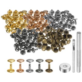 HARFINGTON 100 Sets 10mm x 10mm Metal Double Cap Rivets Snaps Studs Fasteners with 3pcs Setting Tools for Leather Craft DIY Repair Decoration, Multi Colors
