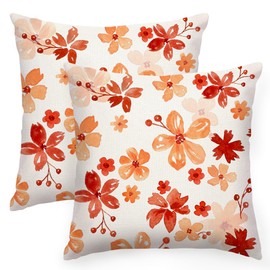 RABUSOFA Fall Throw Pillow Covers 18x18 Inch Set of 2,Autumn Floral Decor Thanksgiving Harvest Farmhouse Cushion Case Decoration for Home Sofa Couch (Orange, 18" x 18")