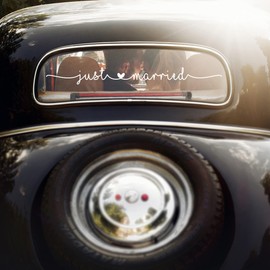 Just Married Car Decal, Wedding Car Decorations, Just Married Vinyl Sticker, Script Font 28"W x 3"H White