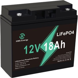 HWE Energy 12V 18Ah Lithium LiFePO4 Deep Cycle Battery, 5000+ Cycles Rechargeable Battery for Fish Finder, Solar Power, UPS, Lighting, Scooter, Power Wheels, Marine and More, Built-in 20A BMS