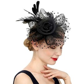WATEFOER Fascinators Hat for Women Girls Tea Party Headband Flower Cocktail Mesh Feathers Kentucky Derby Hat for Wedding Party Church, black