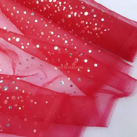 Hologram Organza draping voile wedding decorations Diamante sequin spots Net curtain Voile organza drapery Fabrics - PER METRE (Red)