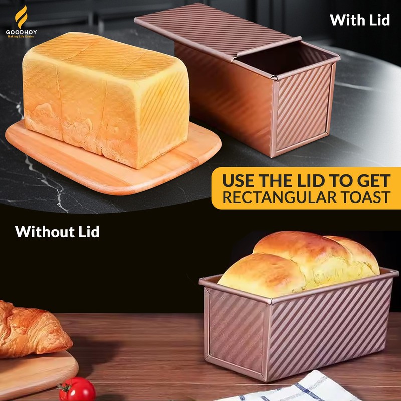 Goodhoy 1lb+2lb set Nonstick Pullman Loaf Pan With Lid For