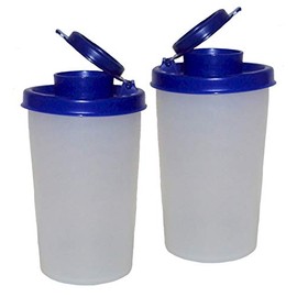 Tupperware Vintage 6 Ounce Sheer Salt and Pepper Shakers with Blue Seals
