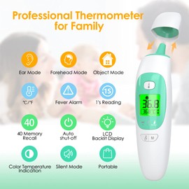 Infrared Digital Ear and Forehead Thermometer, KKmier Non Contact Medical Temperature Thermometer for Adults Children Baby and Object Surface High Temperature Alarm CE