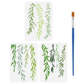 FINGERINSPIRE 3 PCS Willow Leaves Painting Stencil with a Paint Brush 8.3x11.7inch 3 Styles Weeping Leaves Stencil Leaves Vines Template for Painting on Wall Wood Furniture DIY Home Decoration