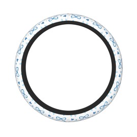 Car Steering Wheel Cover Blue Bows Hearts, Breathable Absorbing Sweat Anti Slip Polyester Car Accessories Decorative Protector Fit for Most Car, Trucks, SUV 15 Inch