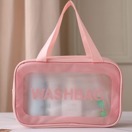 Clear PVC Toiletry Bag Wet/Dry Compartment Cosmetic Organizer with Reinforced Handles, Large-Capacity Travel Wash Pouch
