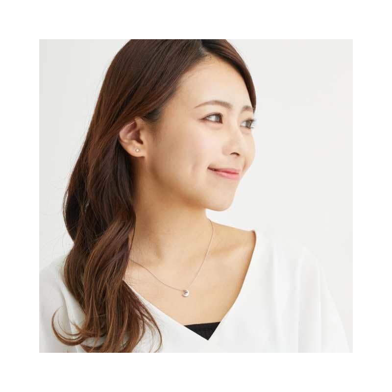 Sears e1625 Silver Necklace, Natural Diamond, 12 Birthstones, Crescent Moon,