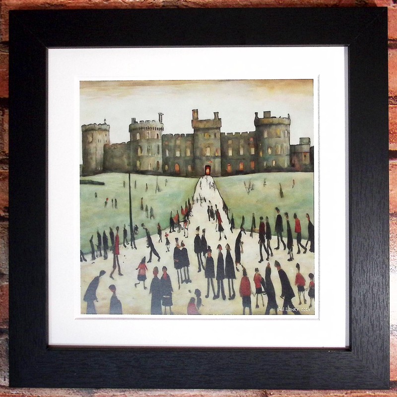 Greetingles Lowry-Style 12"/31cm Square Framed Print. Beautiful Black Ash Frame